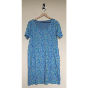 Fresh Produce Knit Shift Dress Blue Green Print Womens Size Small